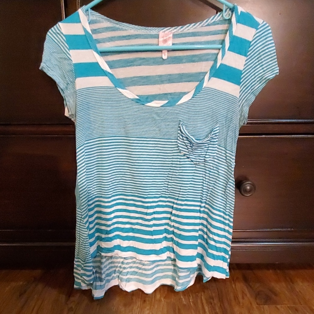 SALE! Rue21-Flowy Fun Blue Stripe Asymmetrical Tee